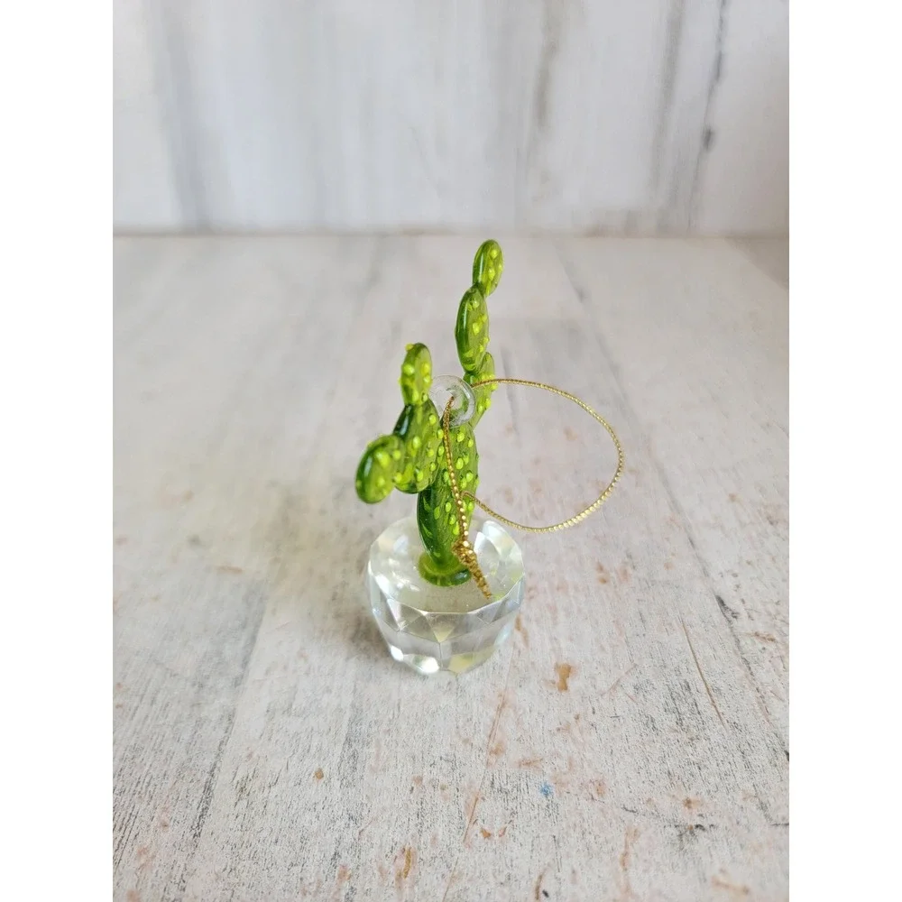 Unique glass cactus plant ornament Xmas dessert summer home decor figure